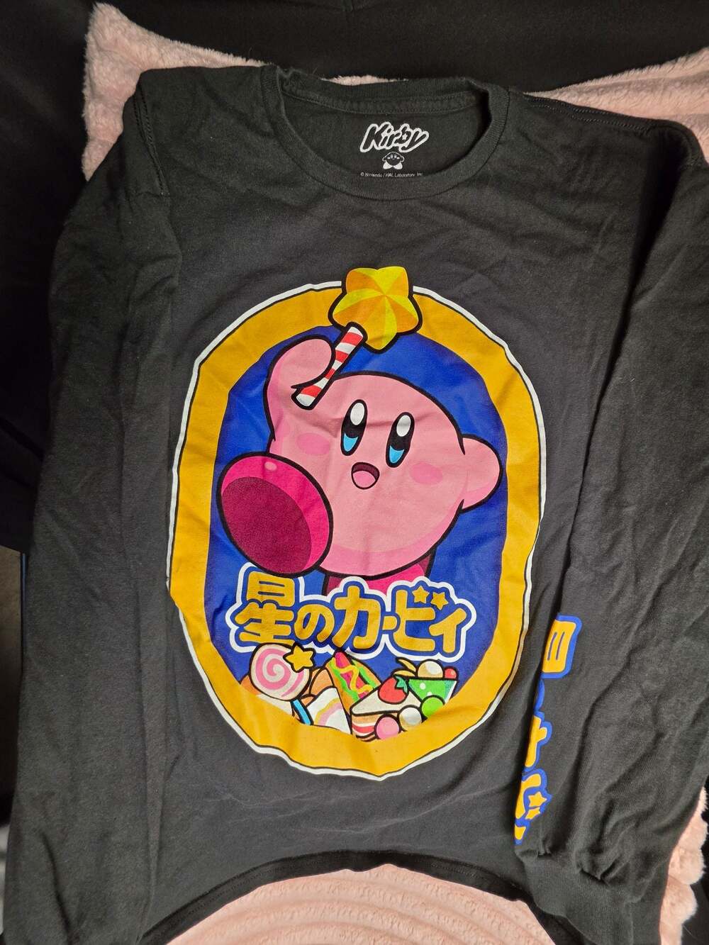 Kirby Nintendo Graphic Long Sleeve T-Shirt Black Size XL